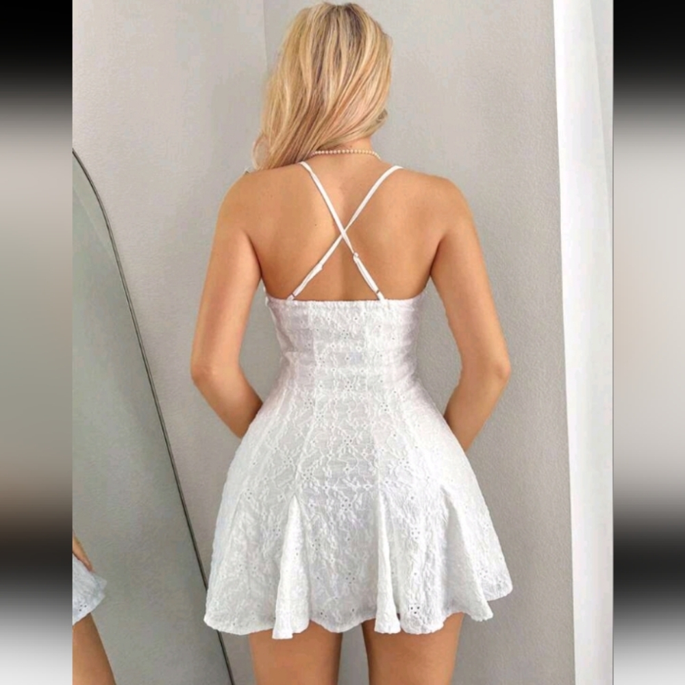 Women's Sweet Floral Lace Patchwork Slip Dress, Solid Color, Summer - Picture 2 of 4